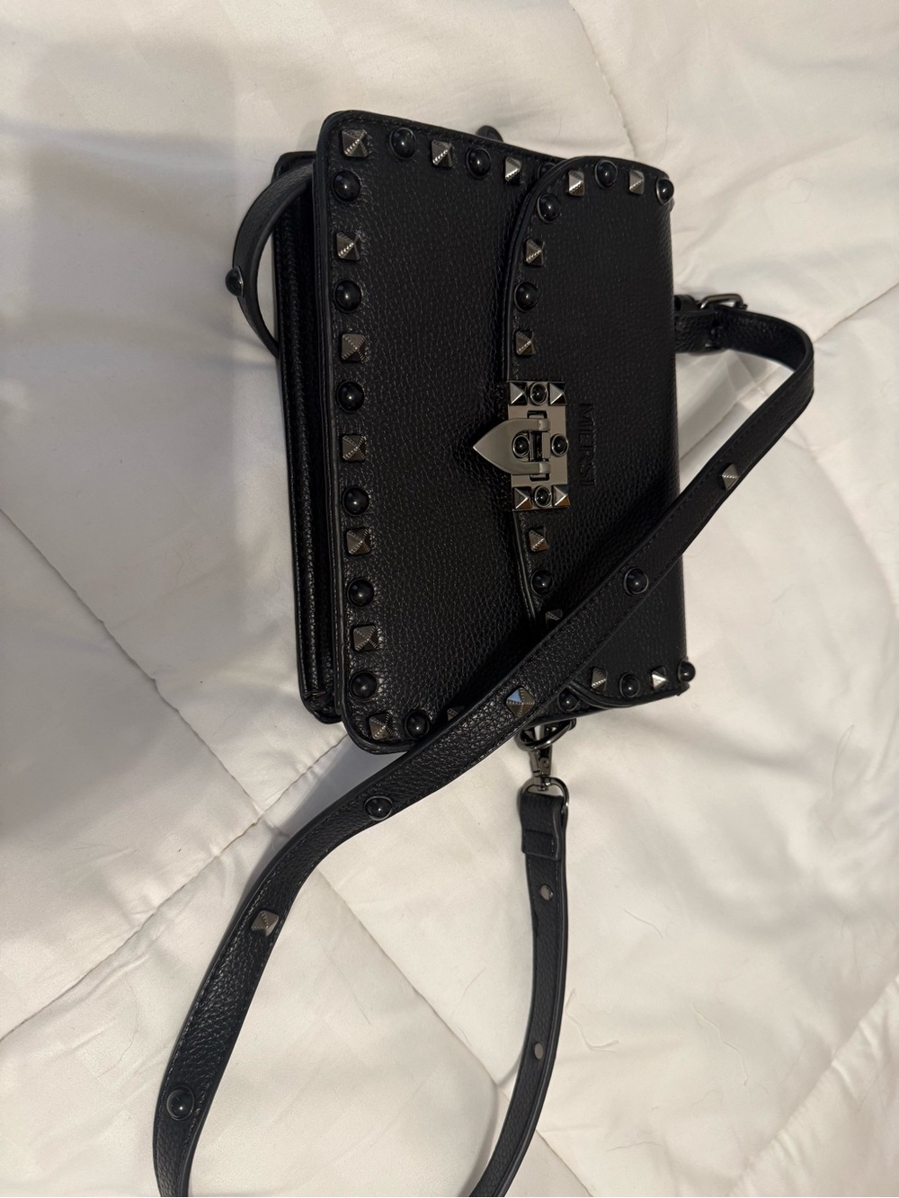 Mersi Black Studded Faux Leather Crossbody Bag